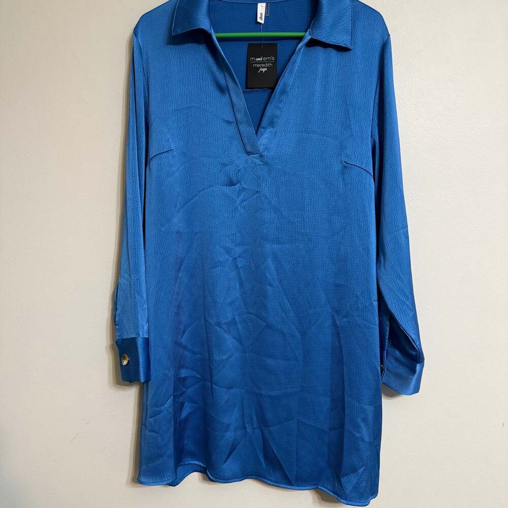 Glam Royal Blue Mini Dress Blouse Shiny Silky NWT‎ MSRP $59